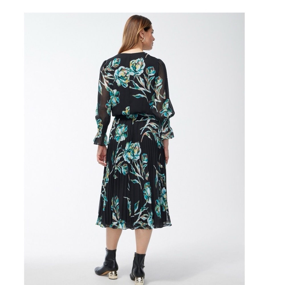 NWT CHICO'S Crepe Pleated Floral Midi Dress SZ-16 - Picture 5 of 10